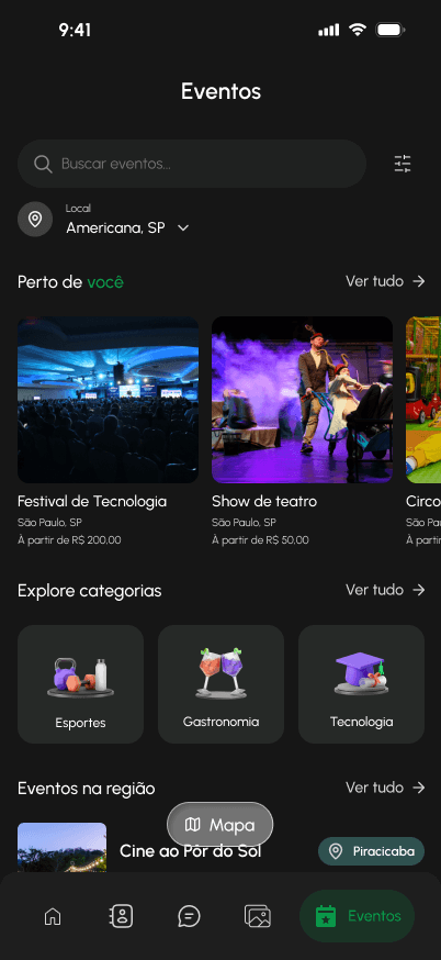 Tela de eventos do Ultmap